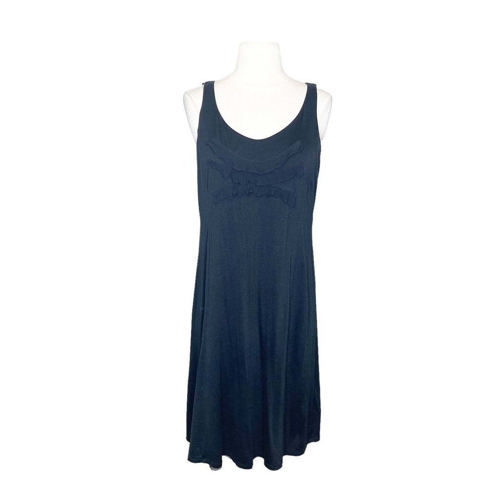 Eileen Fisher S Small Black Silk Cotton Sleeveless Shift Dress Chiffon Layered